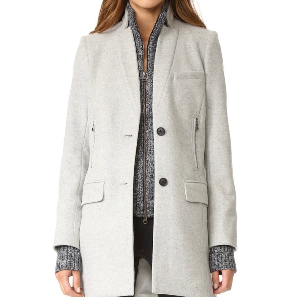 Veronica Beard Longline Car Coat Dickey Wool/Cashmere Blend Light Gray Size 0
